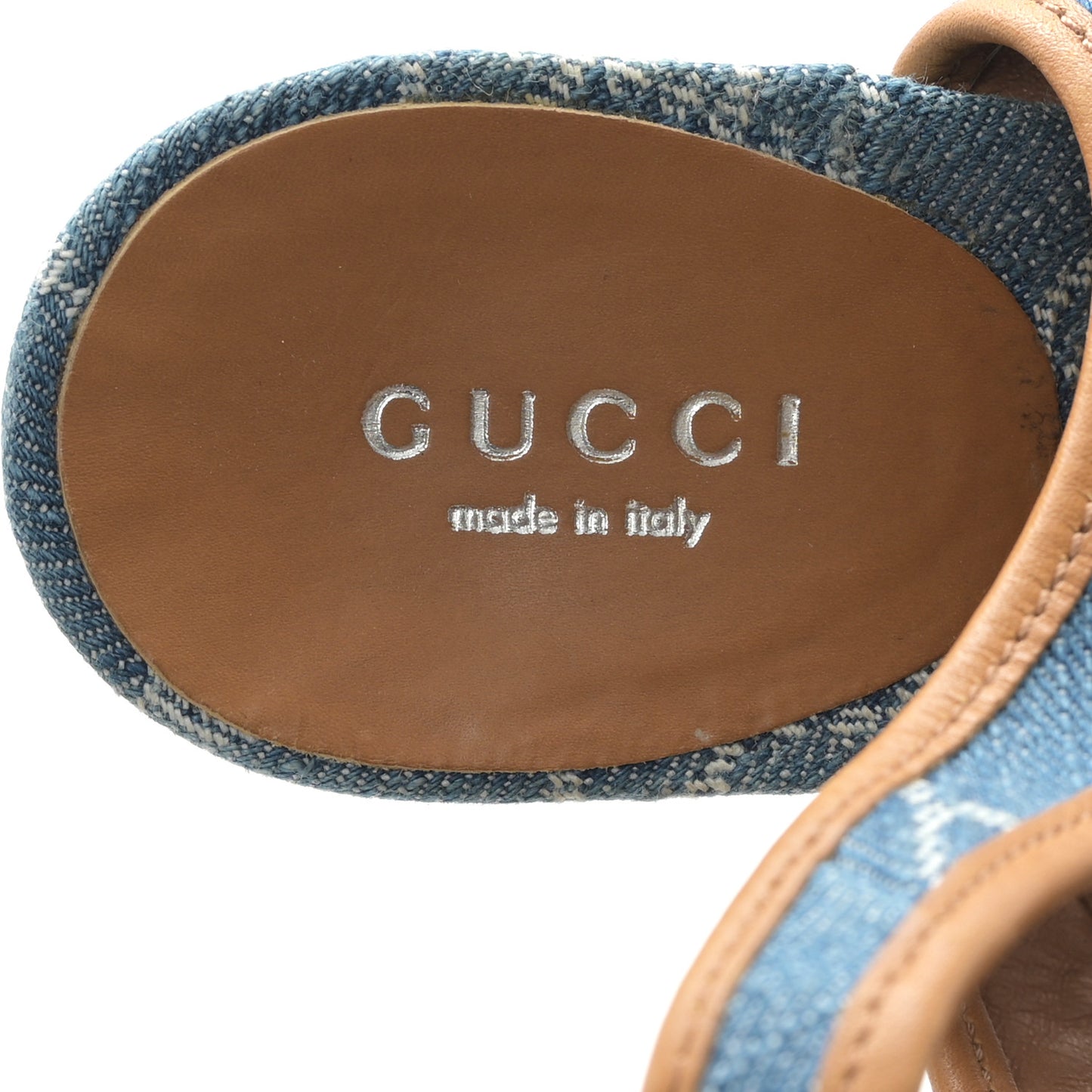 Denim GG Monogram Cork Platform Sandals 39 Blue