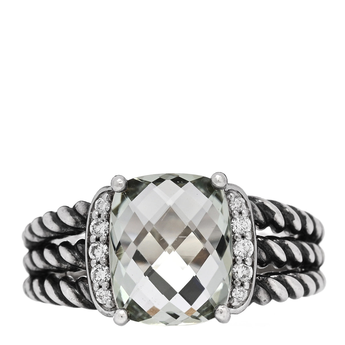 David Yurman Sterling Silver Diamond Prasiolite 10mm Petite Wheaton Ring 53 6.5 1 of 5