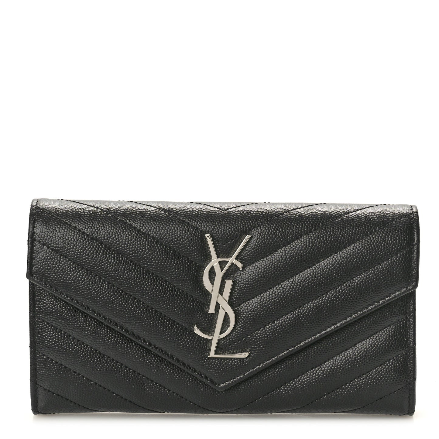 Grain De Poudre Matelasse Chevron Monogram Flap Wallet Black