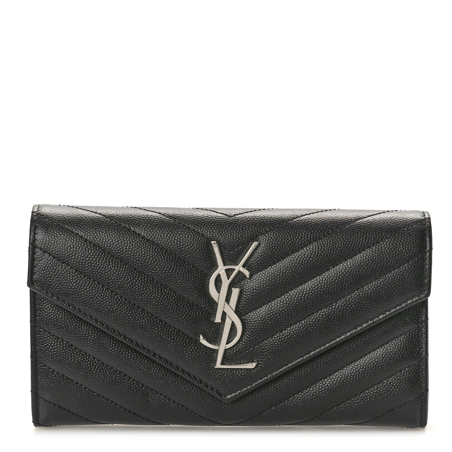 Saint Laurent Grain De Poudre Matelasse Chevron Monogram Flap Wallet Black 1 of 10