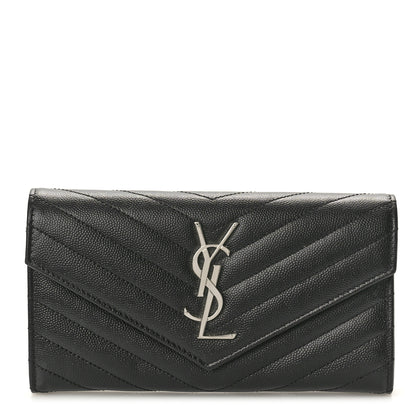 Saint Laurent Grain De Poudre Matelasse Chevron Monogram Flap Wallet Black 1 of 10
