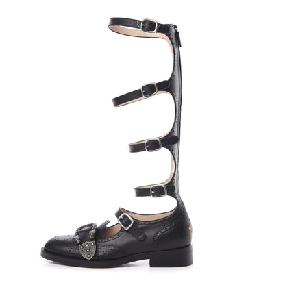 Gucci Calfskin Queercore Brogue Knee High Boots 37.5 Black 1 of 9