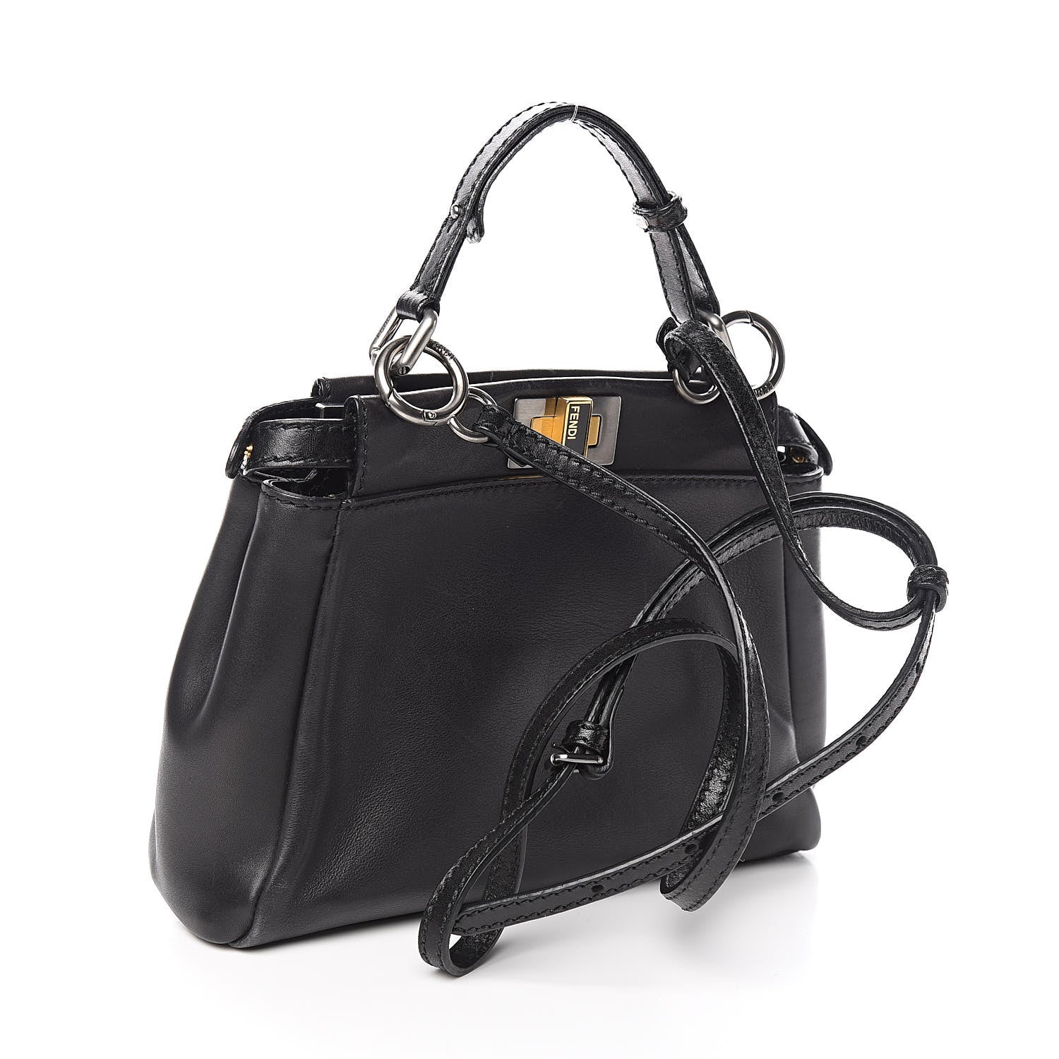 Fendi Vitello Saddle Mini Peekaboo Iconic Satchel Black 3 of 12