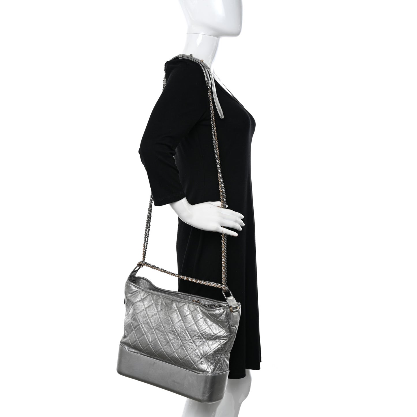 Metallic Aged Calfskin Quilted Large Gabrielle Hobo Silver