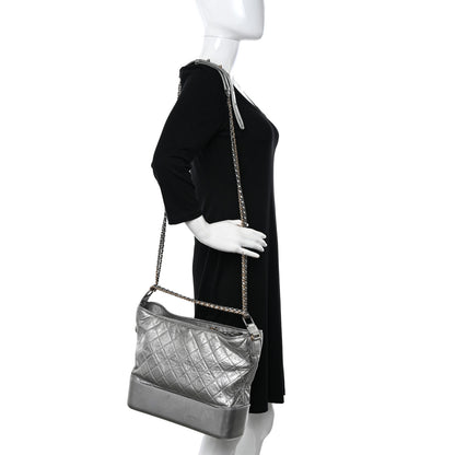Chanel Metallic Aged Calfskin Quilted Large Gabrielle Hobo Silver 2 of 17
