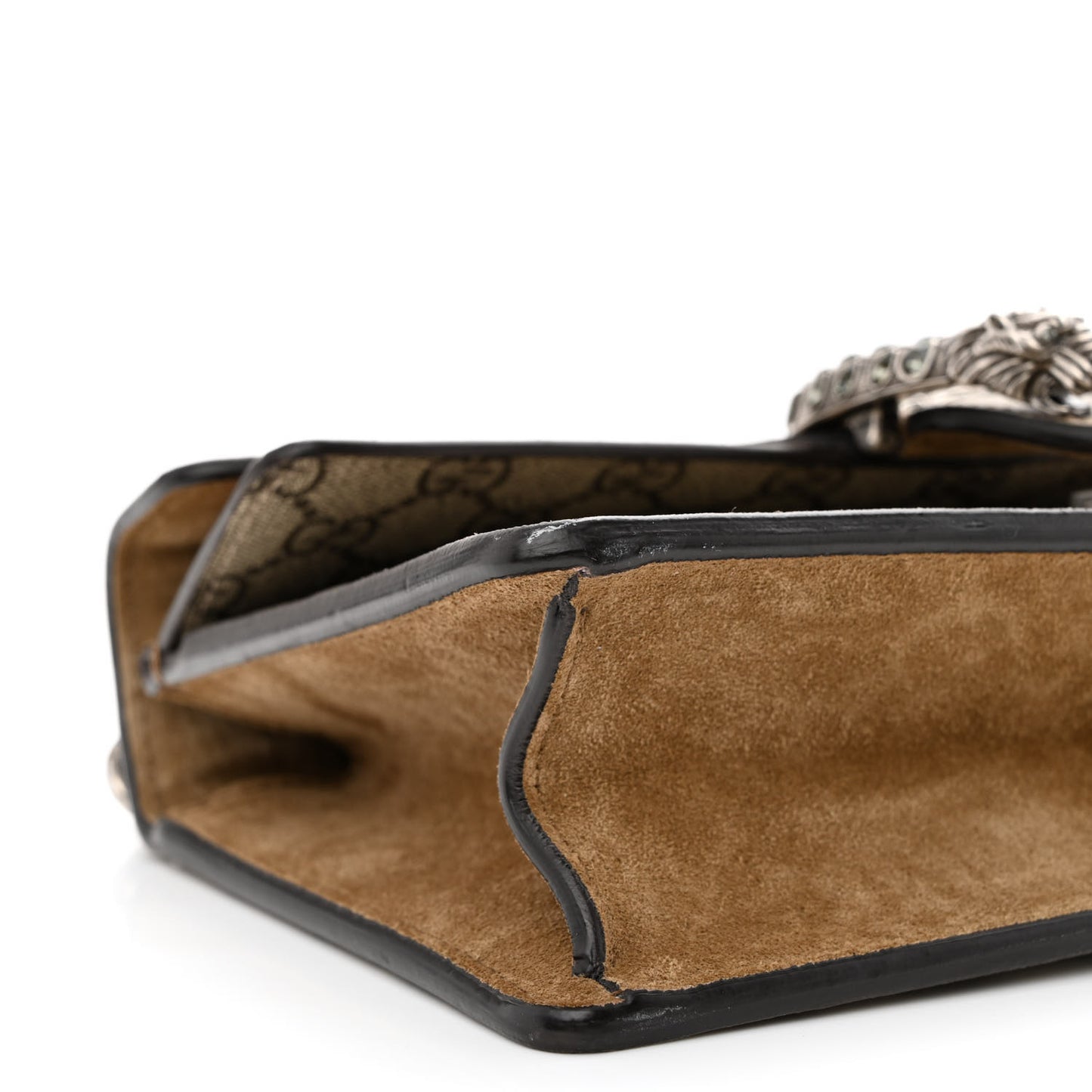 GG Supreme Monogram Suede Crystal Small Dionysus Shoulder Bag Beige Ebony Taupe