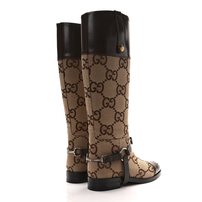 Gucci Monogram Jumbo GG Cordovan Lux Zelda Harness Riding Boots 36.5 Camel Ebony New Acero 4 of 8