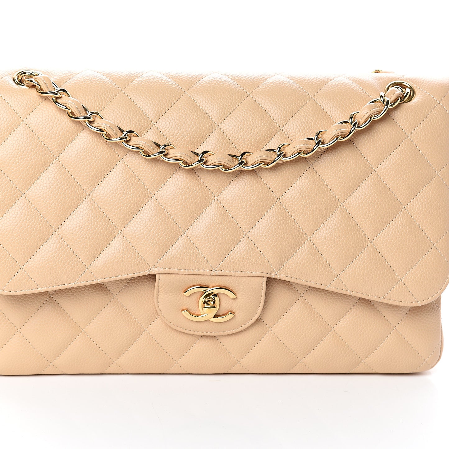 Caviar Quilted Jumbo Double Flap Beige Clair