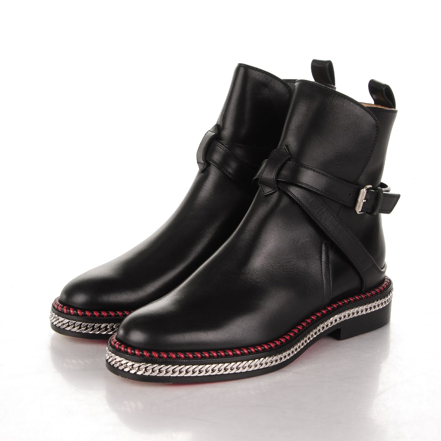 Calfskin Chain Flat Chelsea Boots 36 Black