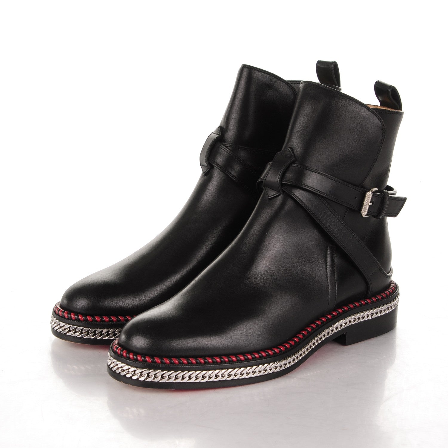 Christian Louboutin Calfskin Chain Flat Chelsea Boots 36 Black 3 of 6