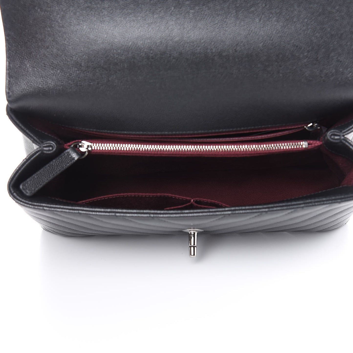 Caviar Chevron Quilted Small Coco Handle Flap Black
