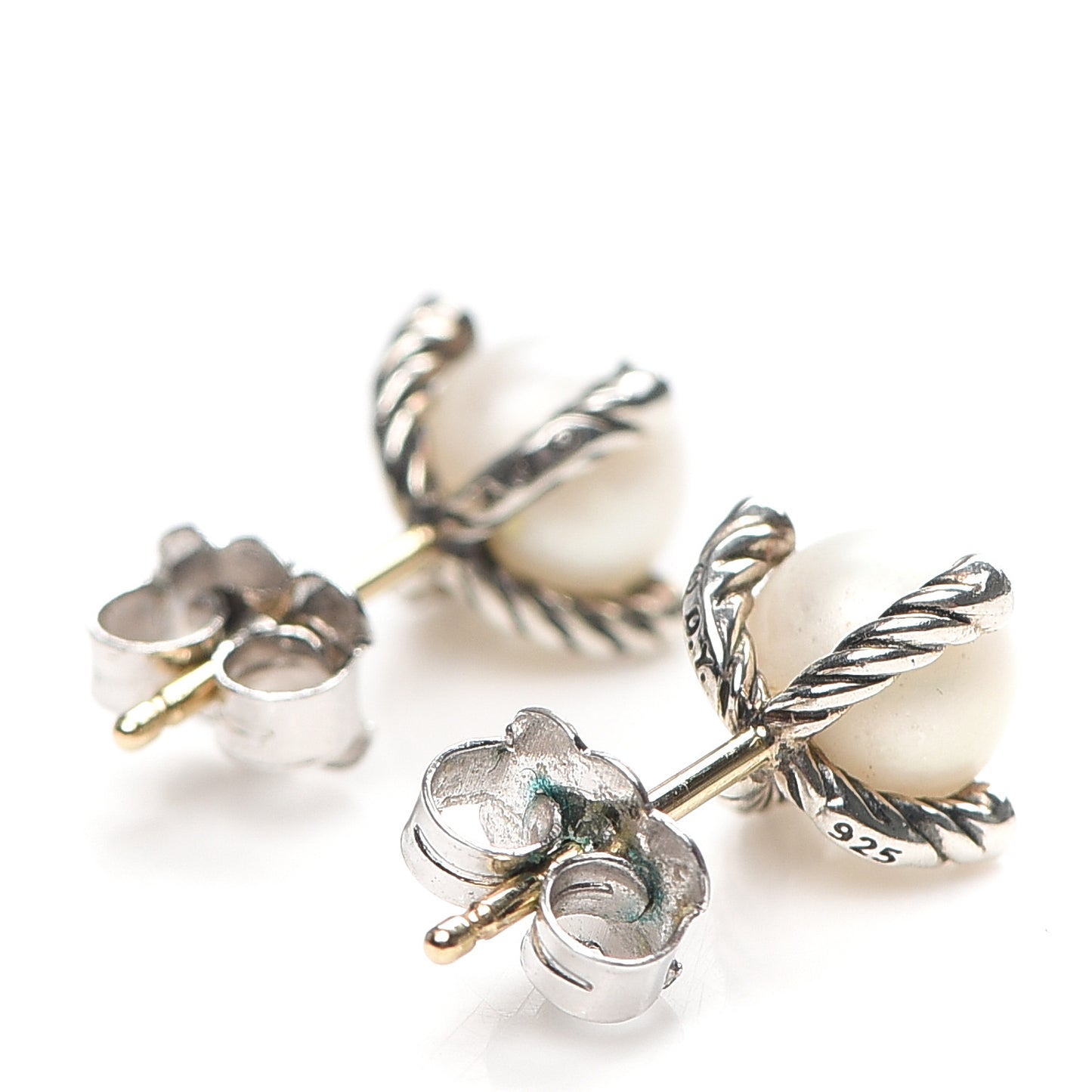 Sterling Silver Diamond Pearl 7mm Earrings