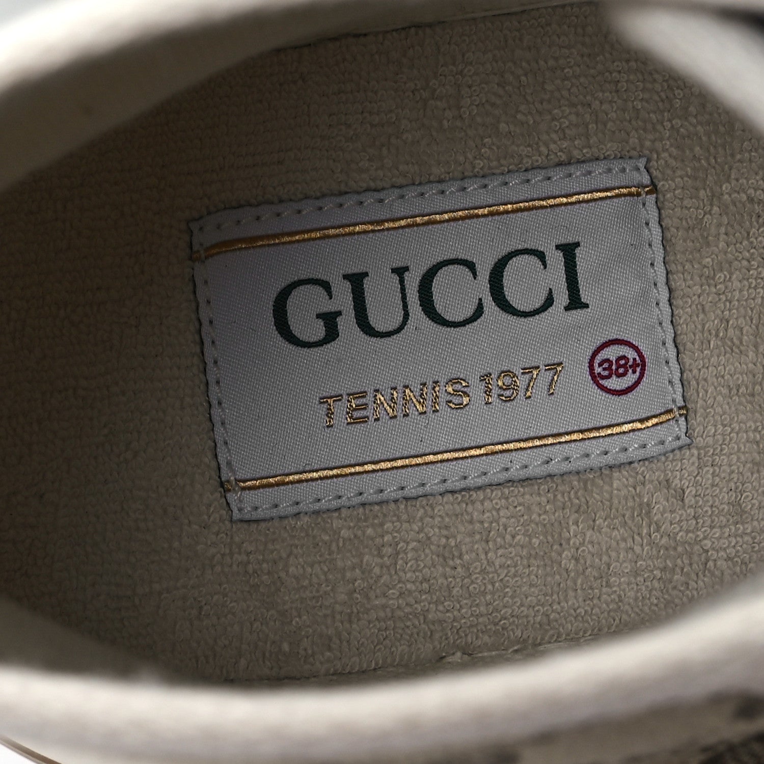 Gucci New Canvas GG Monogram Womens Tennis 1977 High Top 55mm Platform Sneakers 38.5 Beige Ebony Mystic White 8 of 9