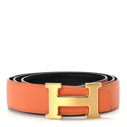 Hermes Box Togo 32mm H Belt 95 38 Black Orange 1 of 6