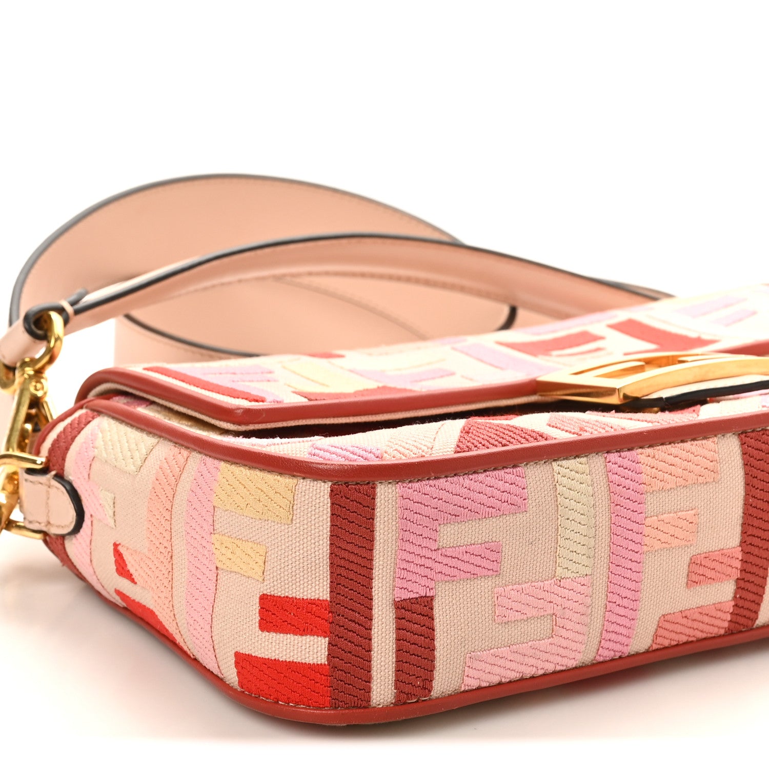 Fendi Canvas Vitello King FF Embroidered Baguette Rosa Quarzo Bloody Mary Multicolor 8 of 9