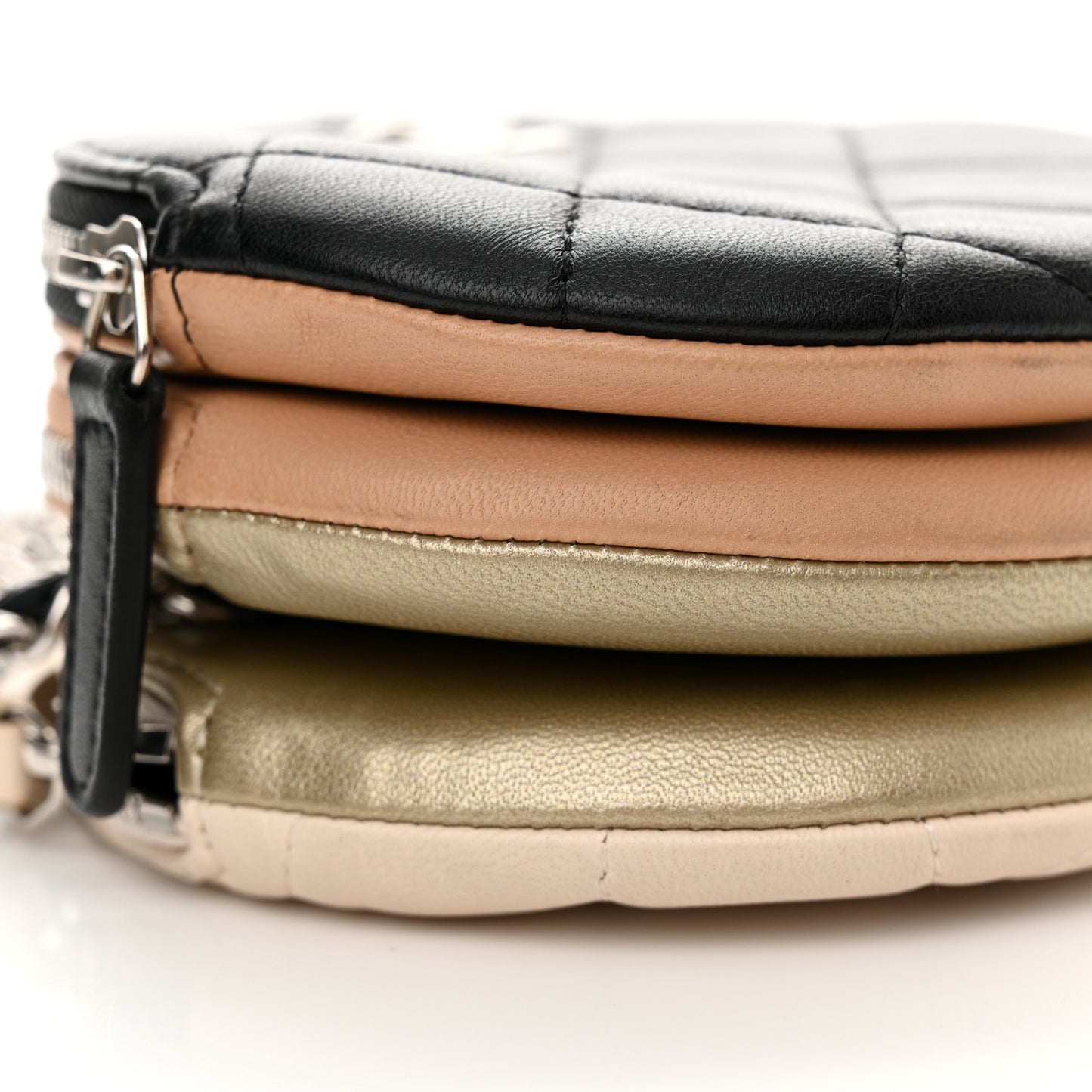 Lambskin Quilted Round Clutch With Multicolor  Black Beige Gold White
