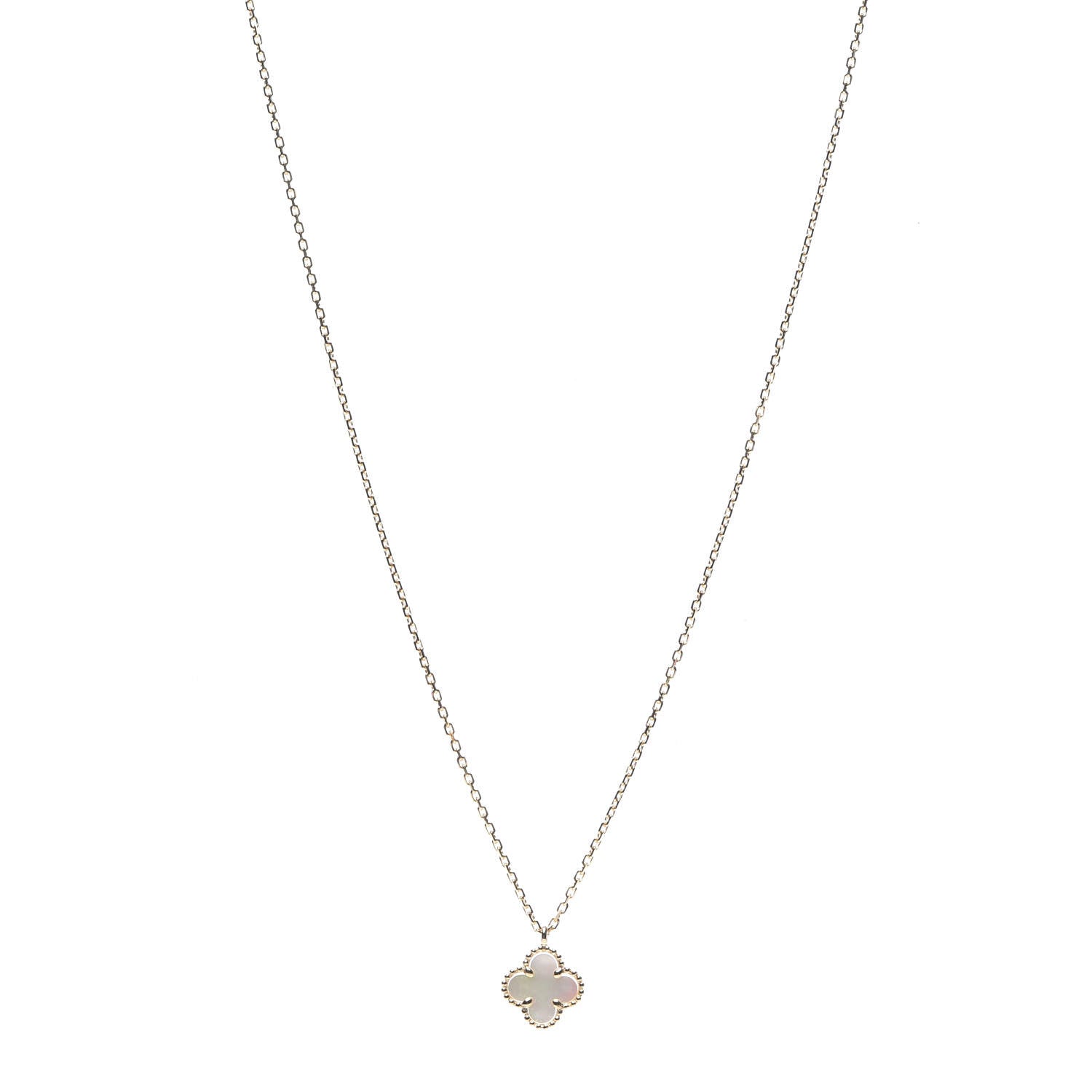 Van Cleef & Arpels 18K Yellow Gold Mother of Pearl Sweet Alhambra Pendant Necklace 1 of 7