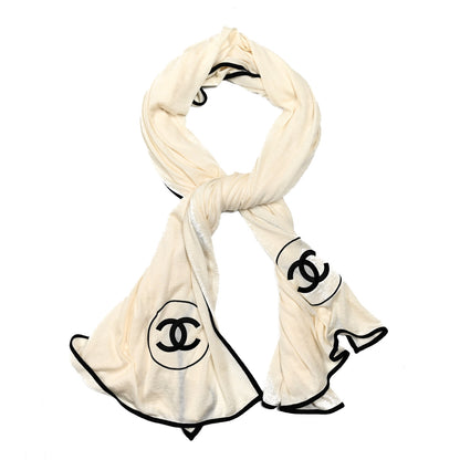 Chanel Cashmere Silk CC Scarf White Black 1 of 4