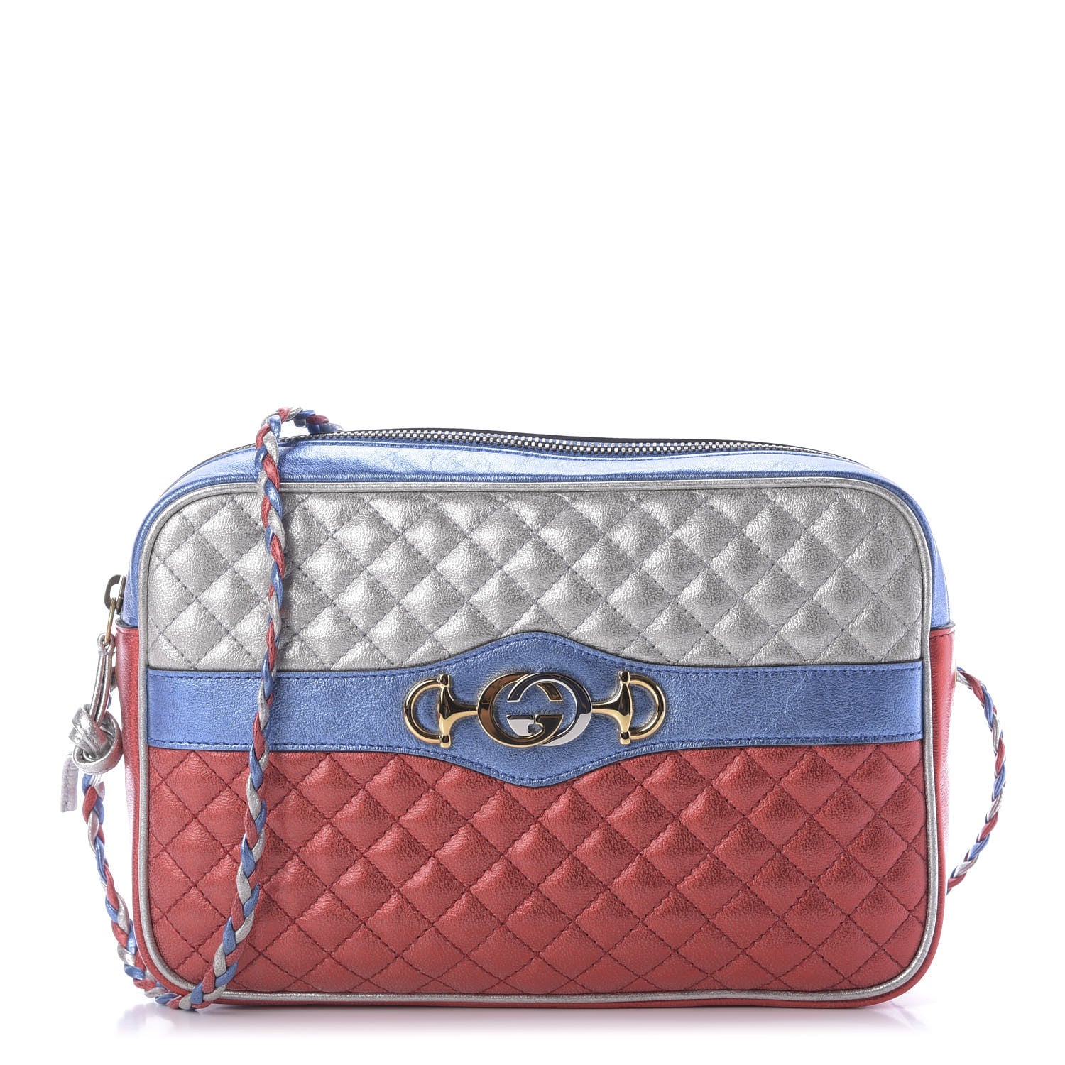 Gucci Laminated Nappa Trapuntata Small Zumi Shoulder Bag Rosso Marine Argento 1 of 9