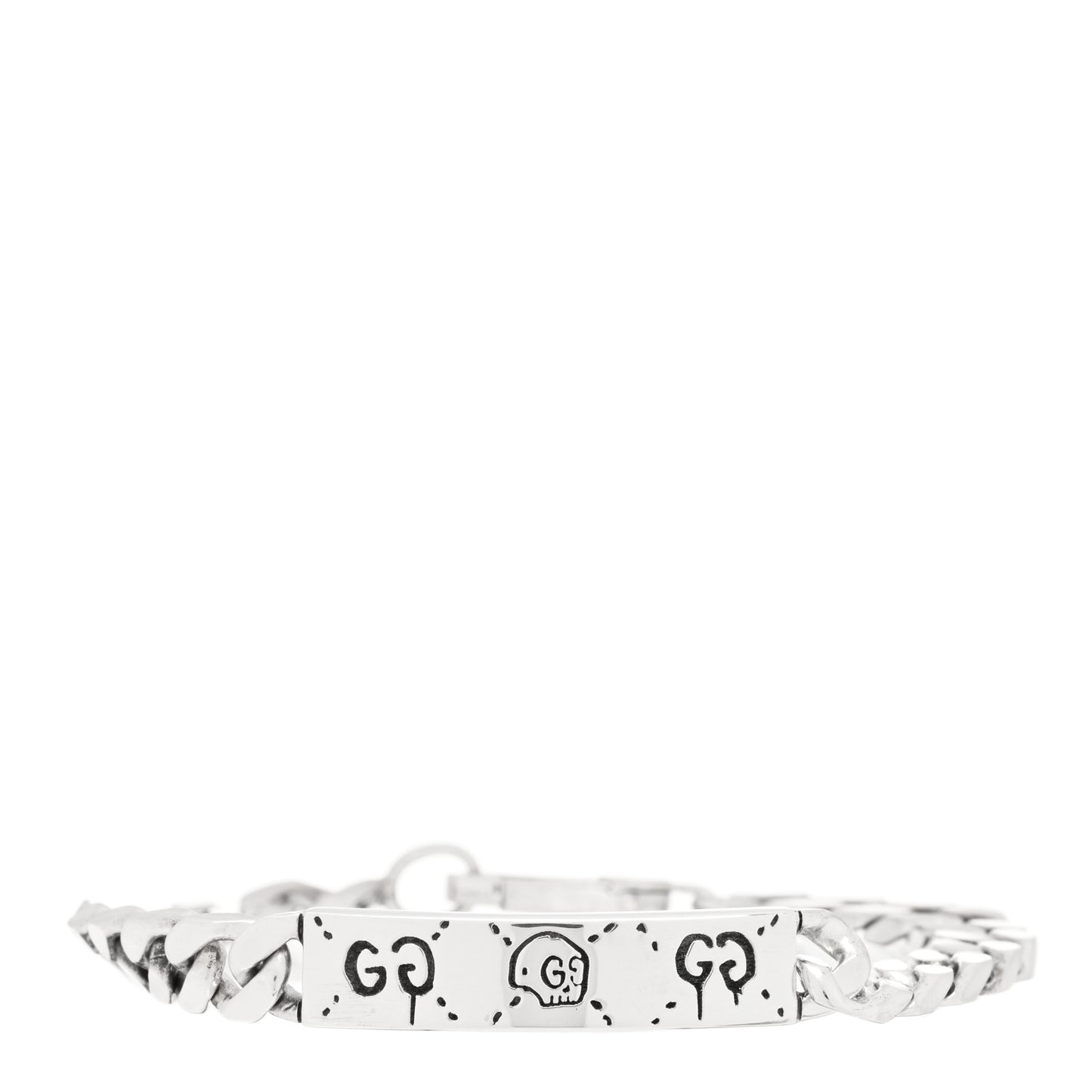 Sterling Silver GucciGhost Hamlet Skull ID Chain Bracelet