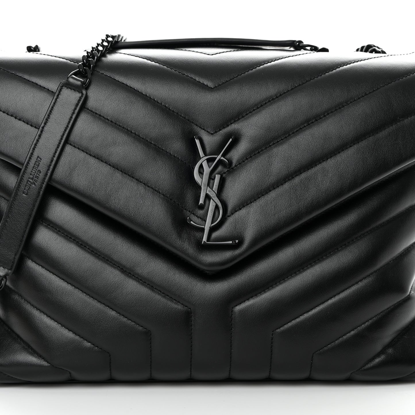 Calfskin Y Quilted Monogram Monochrome Medium Loulou Chain Satchel Black