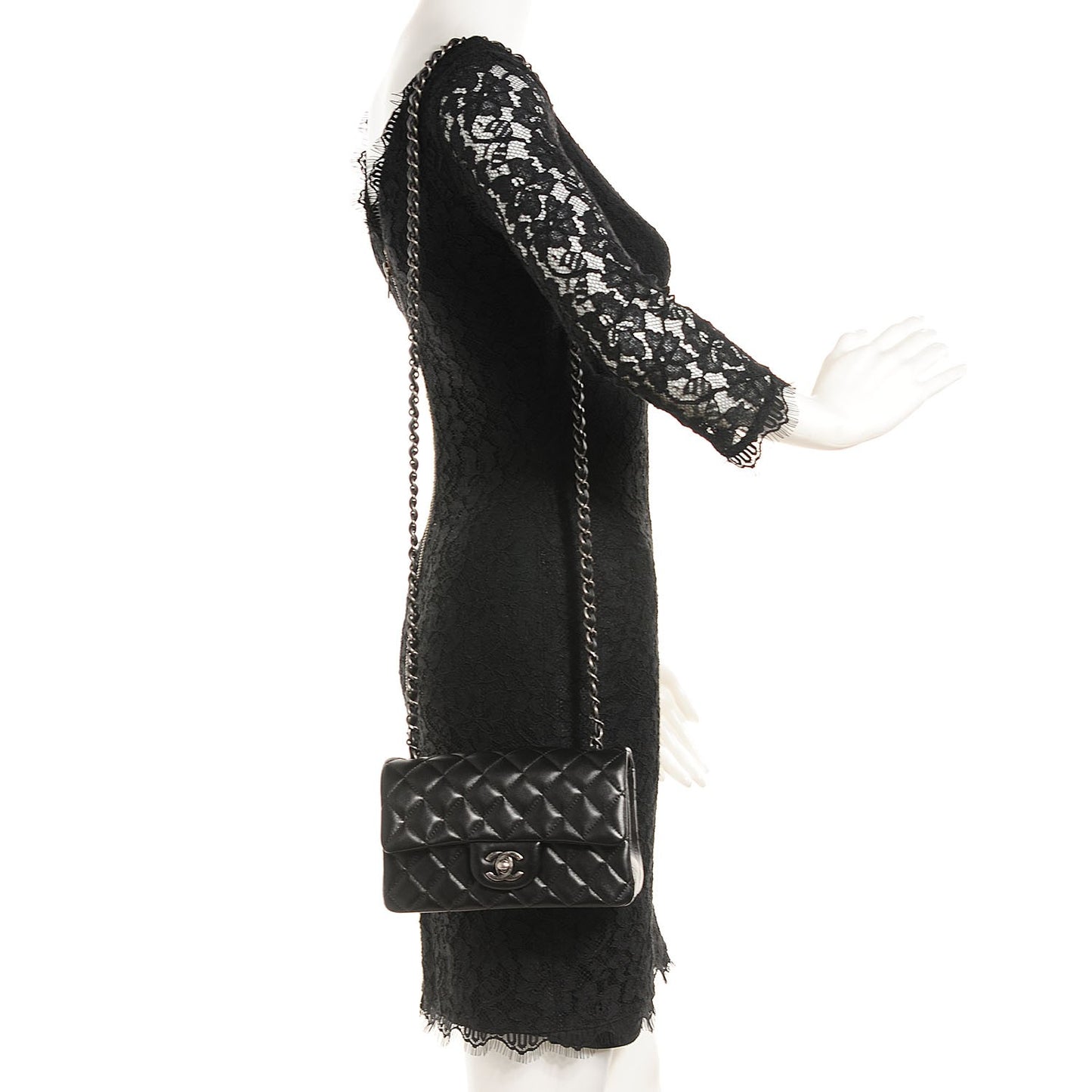 Lambskin Quilted Mini Rectangular Flap Black