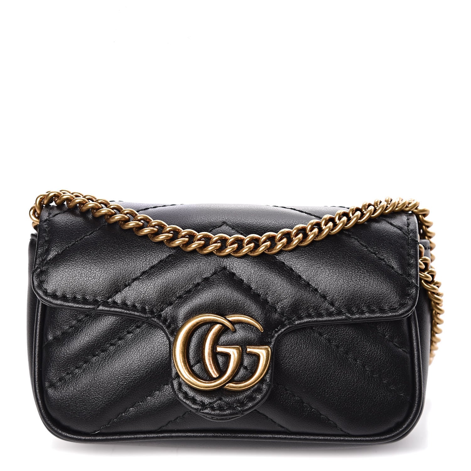 Gucci Calfskin Matelasse GG Marmont 2.0 Coin Purse On A Chain Black 1 of 9