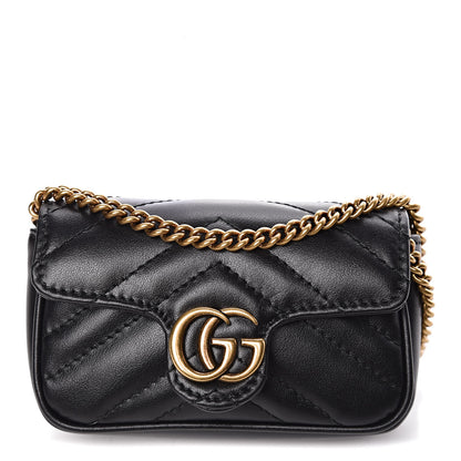 Gucci Calfskin Matelasse GG Marmont 2.0 Coin Purse On A Chain Black 1 of 9