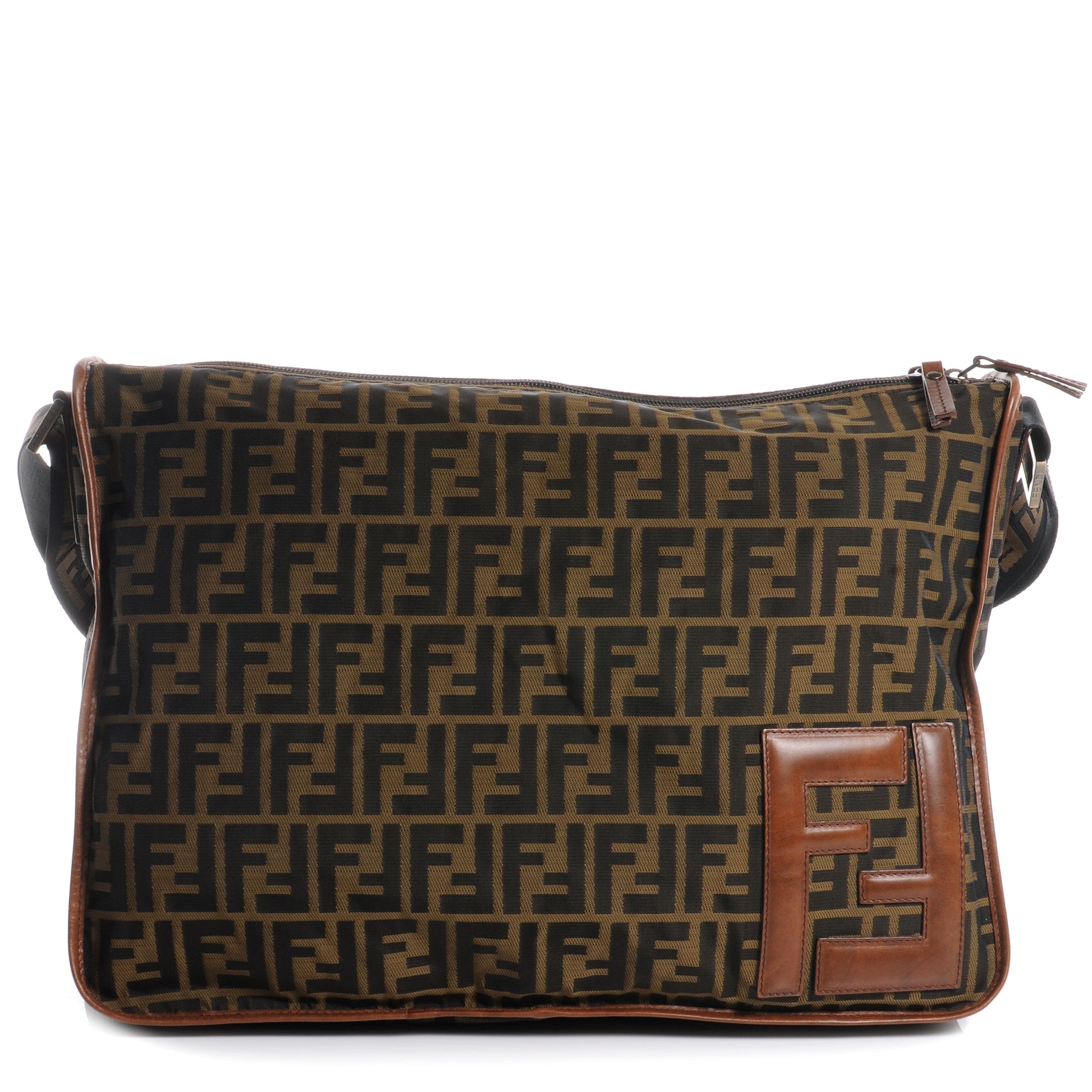 Fendi Zucca Vitello Patchwork Shoulder Flap Bag Tobacco Sabbia 1 of 8