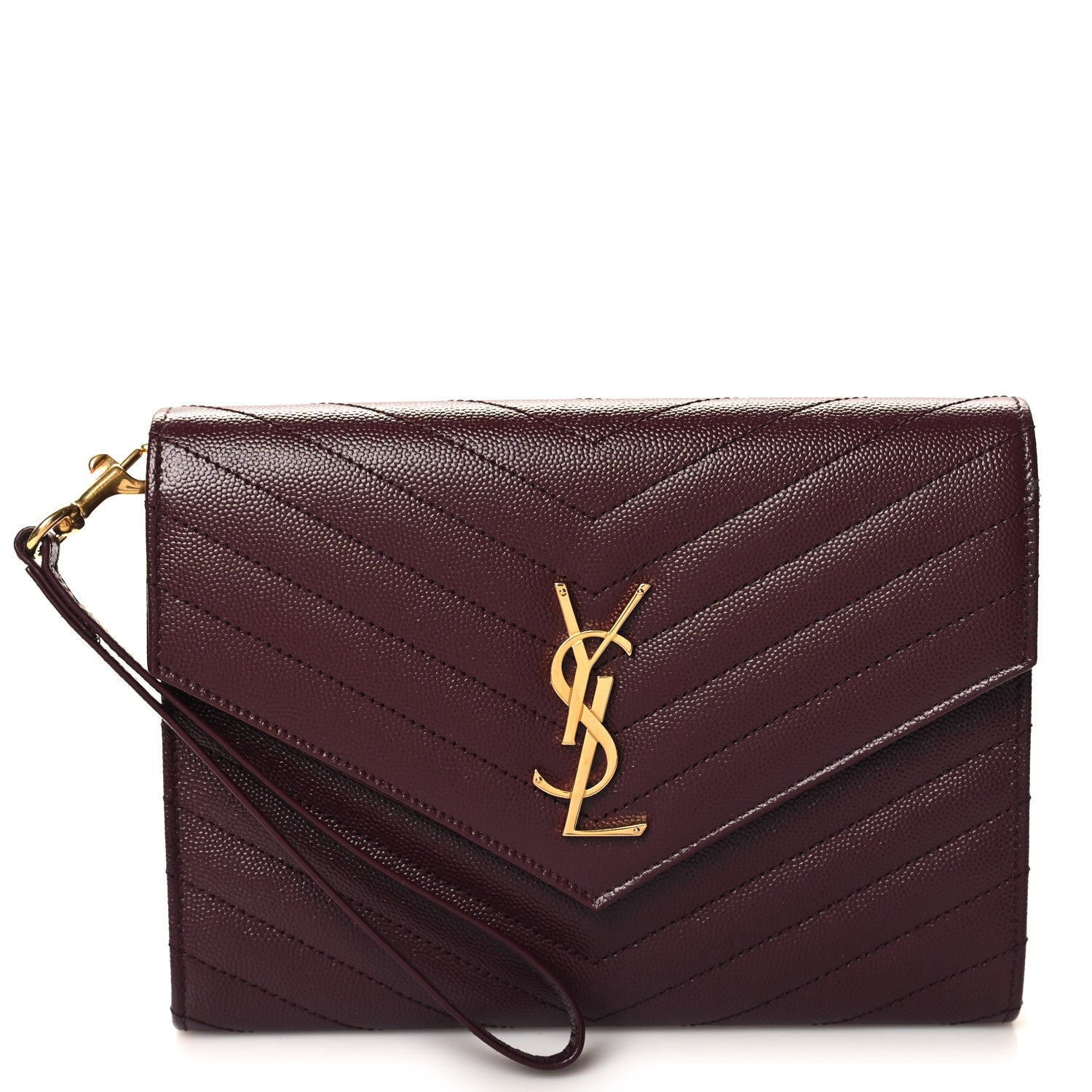 Saint Laurent Grain De Poudre Matelasse Chevron Monogram Envelope Clutch Rouge Legion 1 of 11