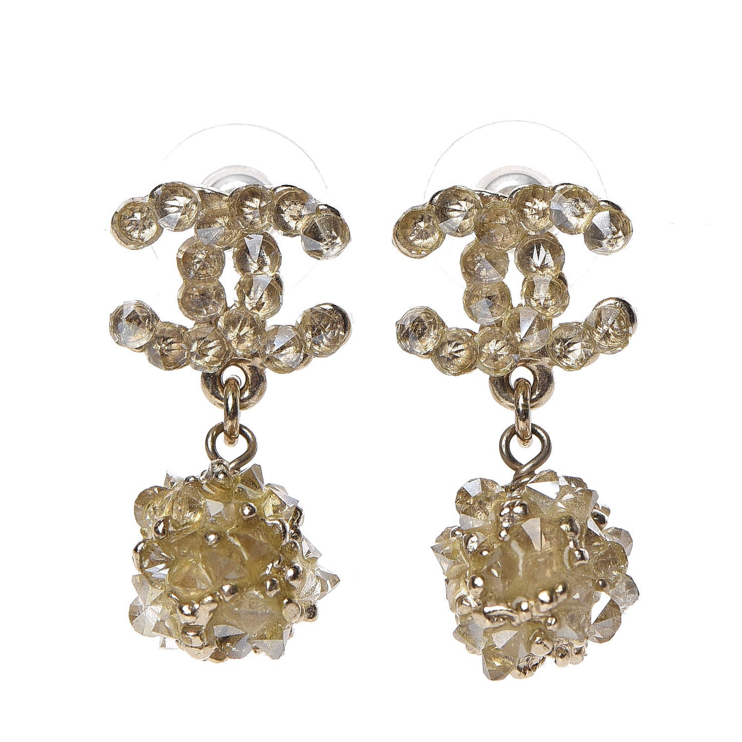 Crystal CC Dangle Earrings Gold