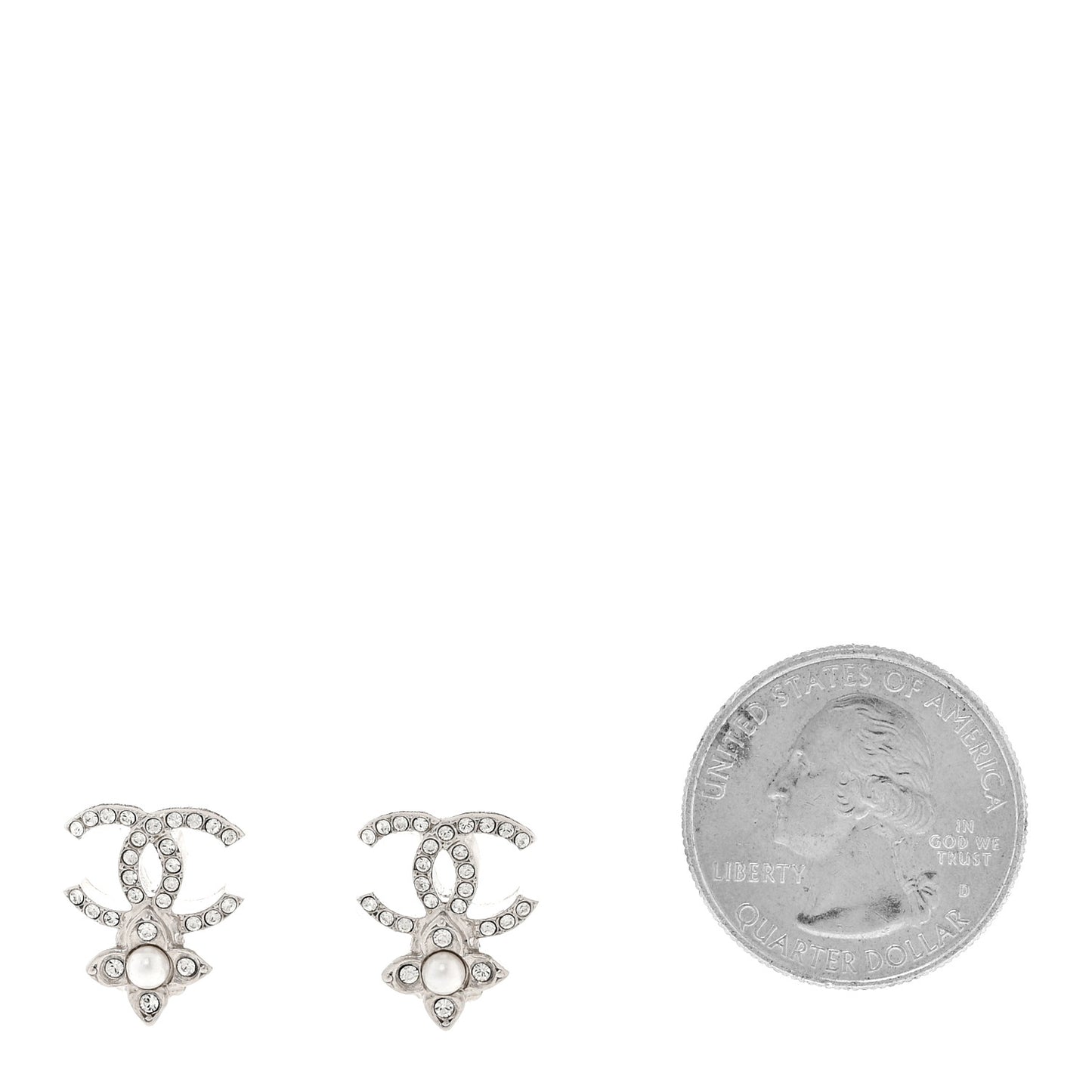 Crystal Pearl Flower CC Earrings Silver