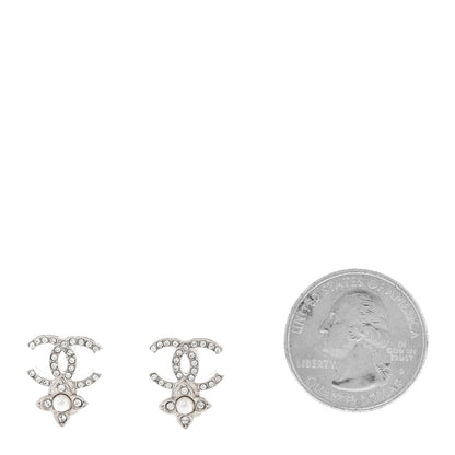 Chanel Crystal Pearl Flower CC Earrings Silver 2 of 5