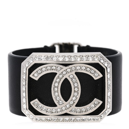 Chanel Calfskin Crystal CC Cuff Bracelet S Black 1 of 4