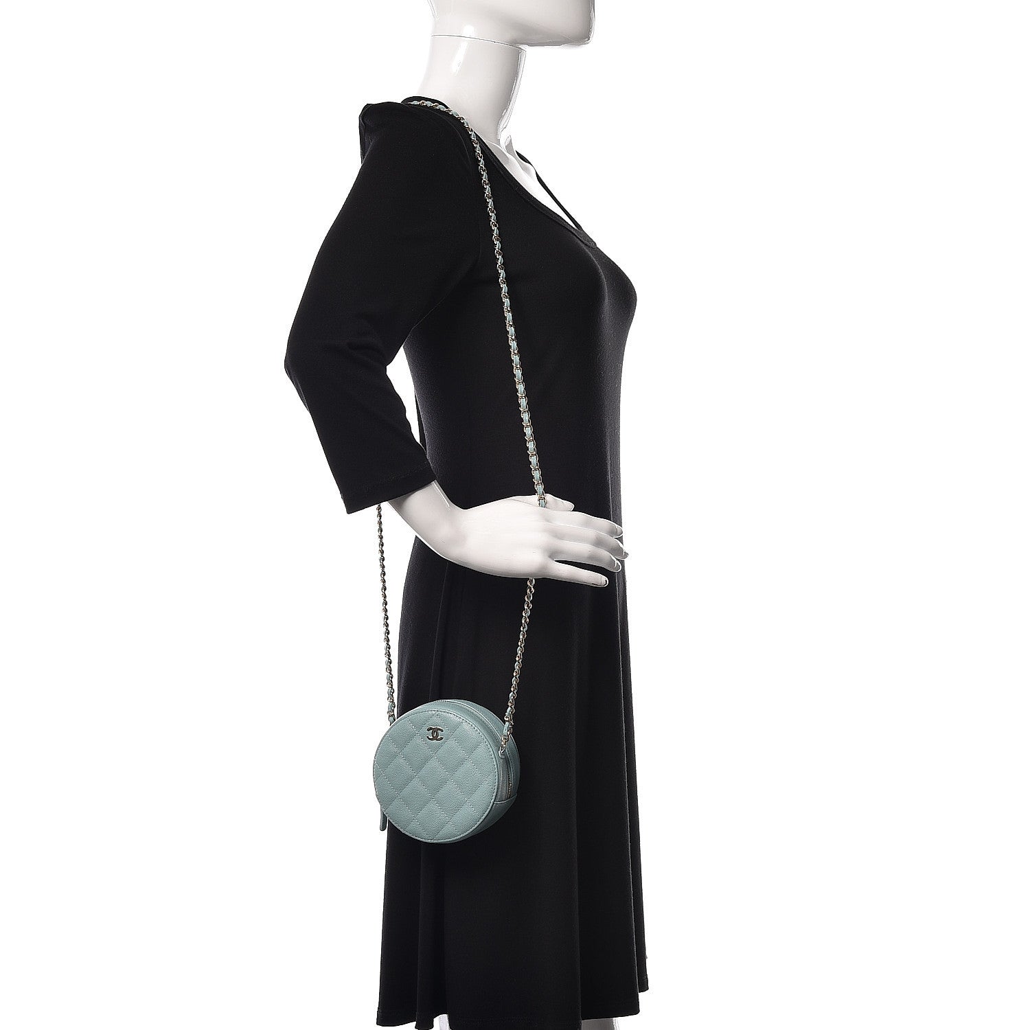 Chanel Caviar Quilted Round Clutch With Chain Light Blue 2 of 11
