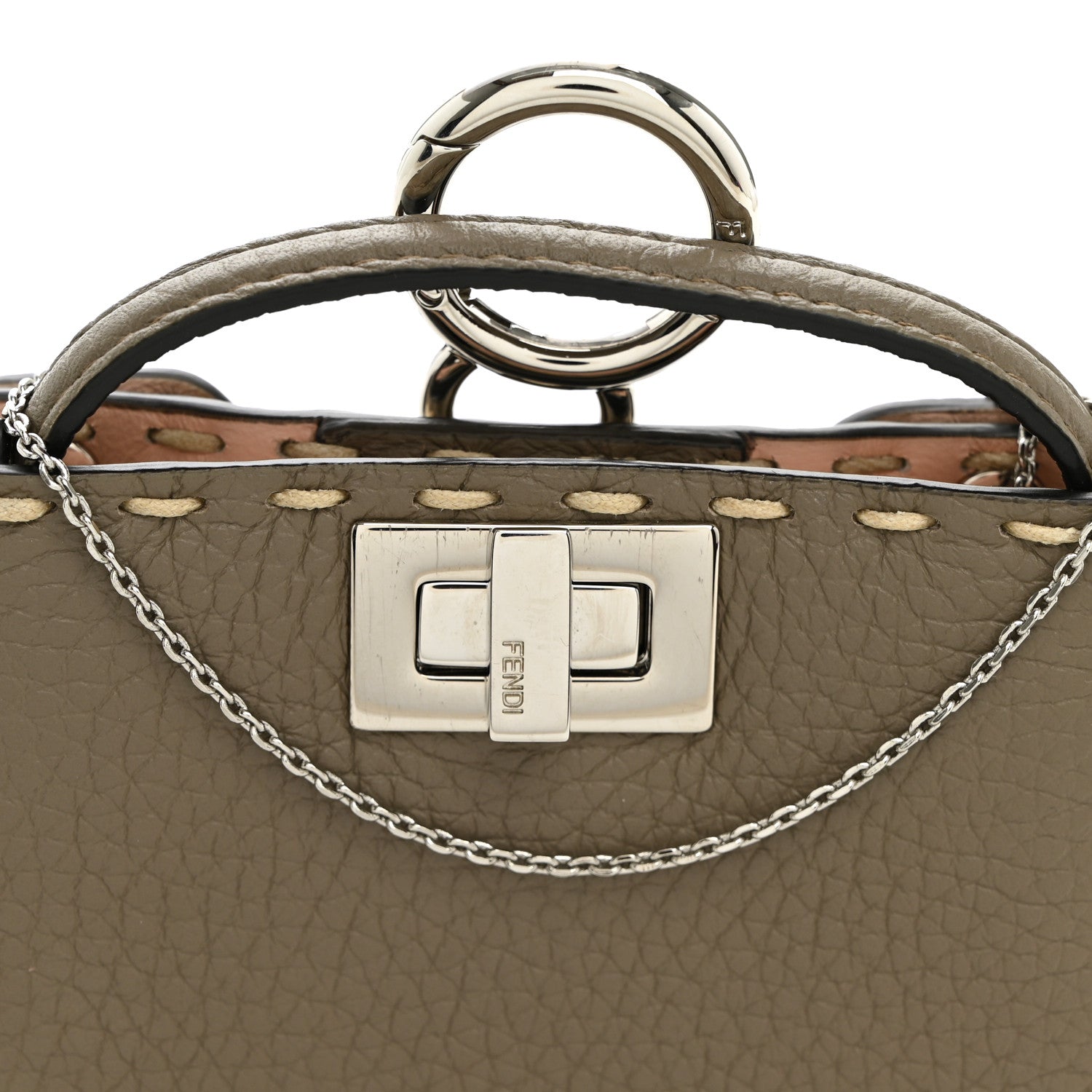 Fendi Vitello Stampa Granata Macro Stitchings Pico Peekaboo Charm Tartufo 7 of 9