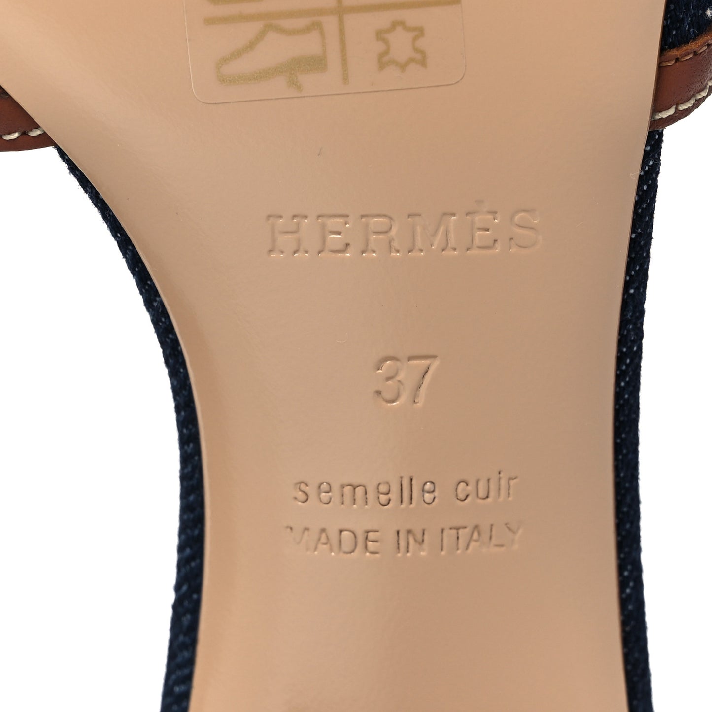 Calfskin Denim Oasis Sandals 37 Bleu Brut Gold