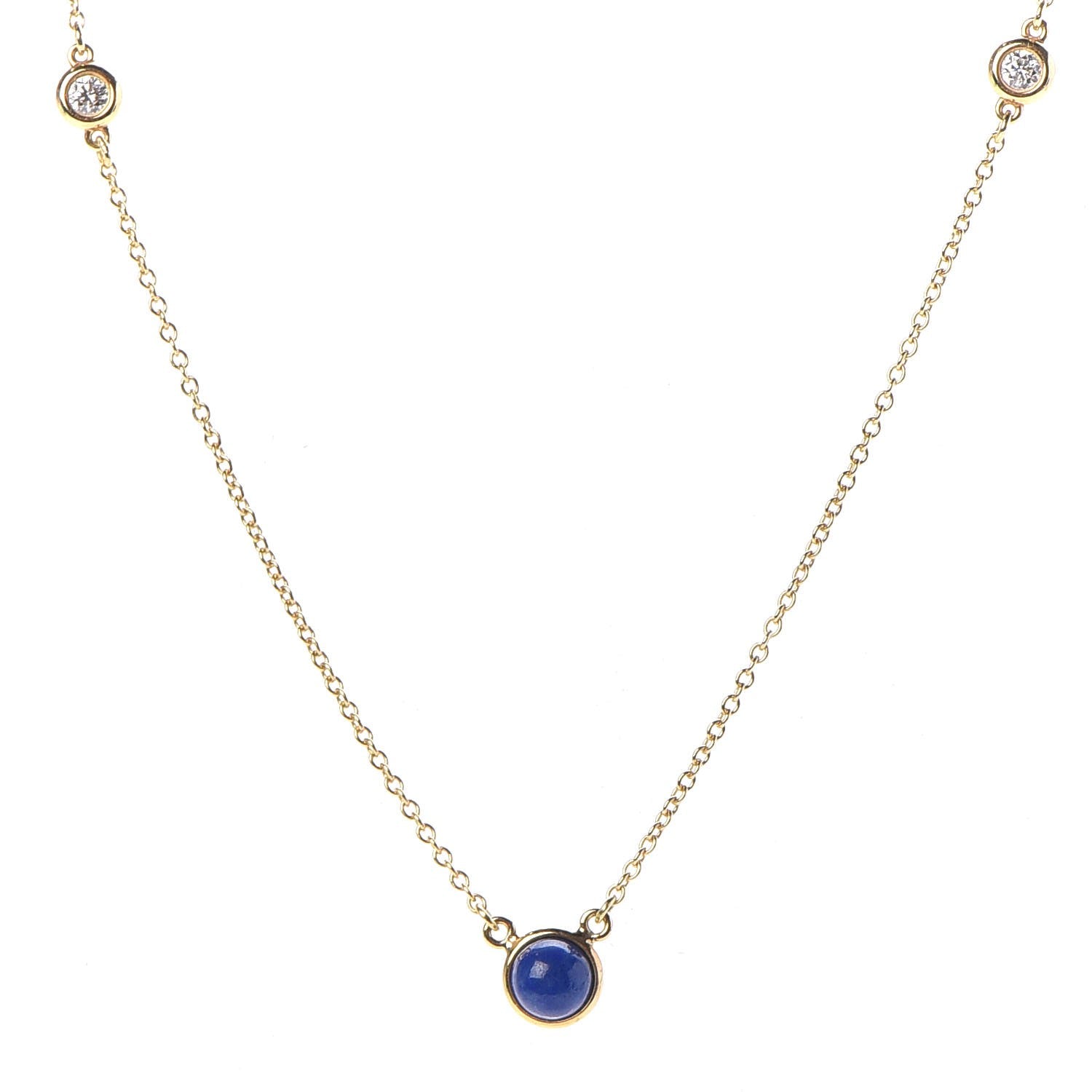 Tiffany 18K Yellow Gold Diamond Lapis Lazuli Elsa Peretti Color By The Yard Station Necklace 1 of 9