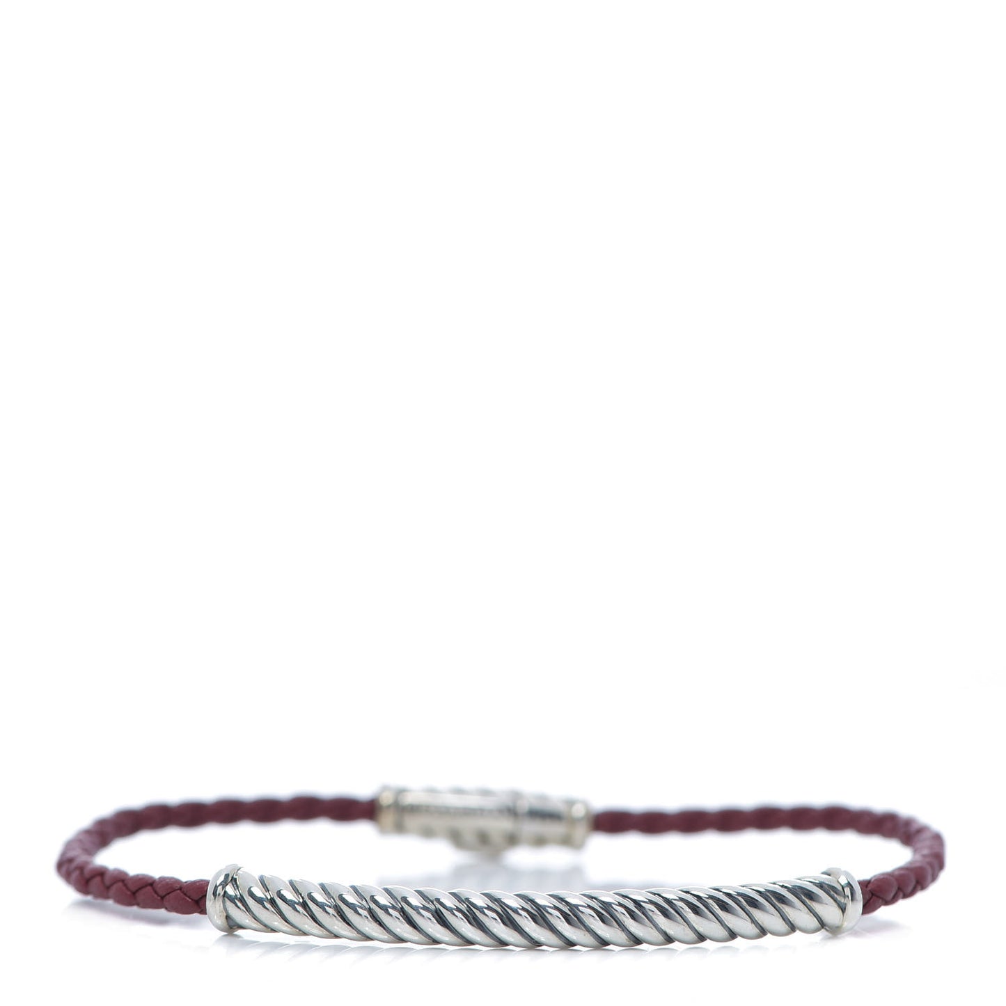 Sterling Silver Leather Cable Metro Bracelet Red