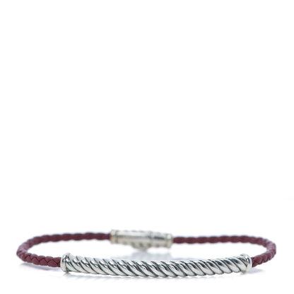 David Yurman Sterling Silver Leather Cable Metro Bracelet Red 1 of 5