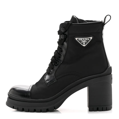 Prada Spazzolato Re-Nylon Metal Triangle Logo Lace Up 55mm Ankle Boots 36.5 Black 1 of 13