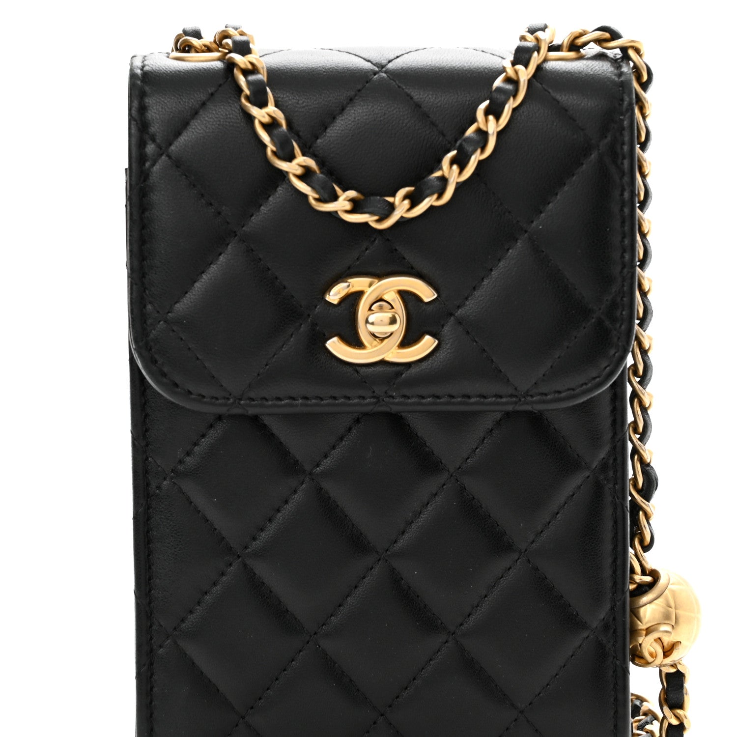 Chanel Lambskin Quilted Pearl Crush Phone Holder With Chain Black 9 of 12