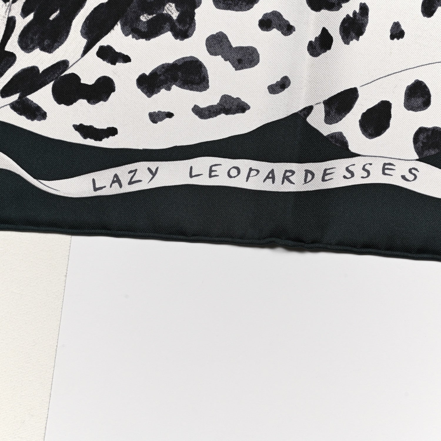 Hermes Silk Twill Lazy Leopardesses Scarf 90 Vert Black Gris 5 of 6