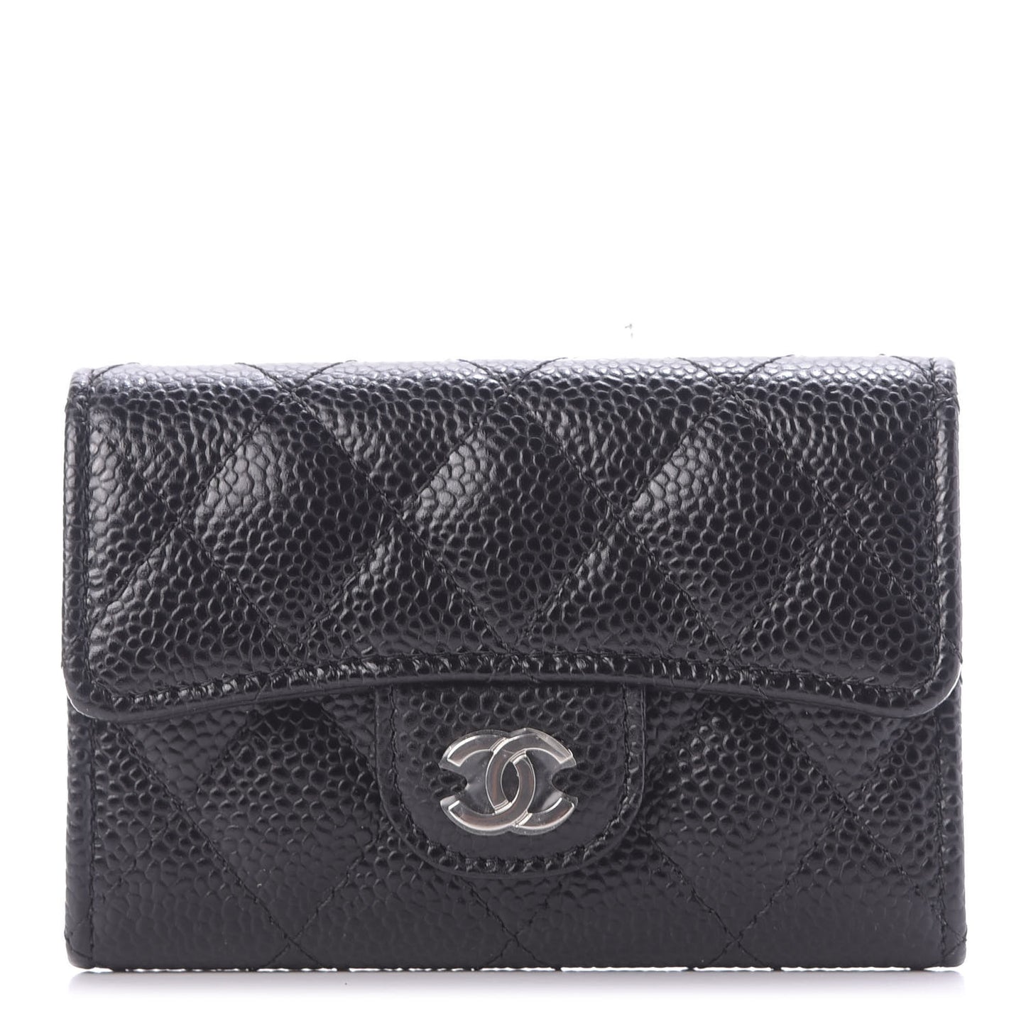 Caviar Quilted Flap Card Holder Wallet Black