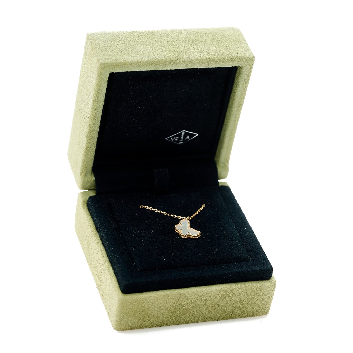 18K Yellow Gold Mother of Pearl Sweet Alhambra Butterfly Pendant Necklace