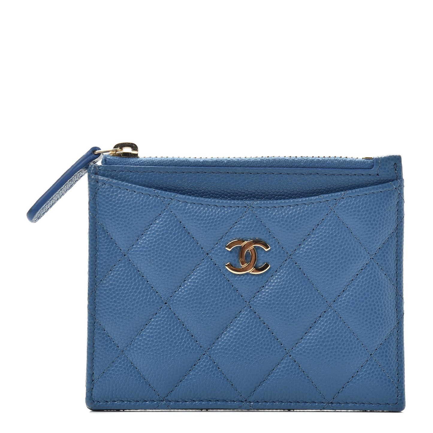 Caviar Quilted CC Zip Card Holder Blue