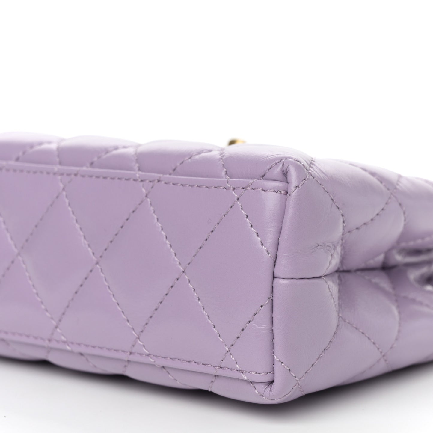 Shiny Aged Calfskin Quilted Nano Kelly Shopper Lilac