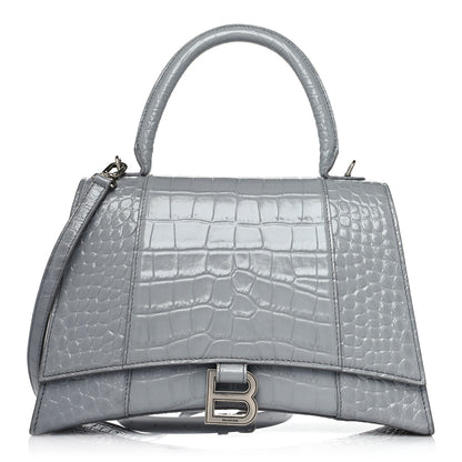 Balenciaga Shiny Calfskin Crocodile Embossed Medium Hourglass Top Handle Bag Balenciaga Grey 1 of 12