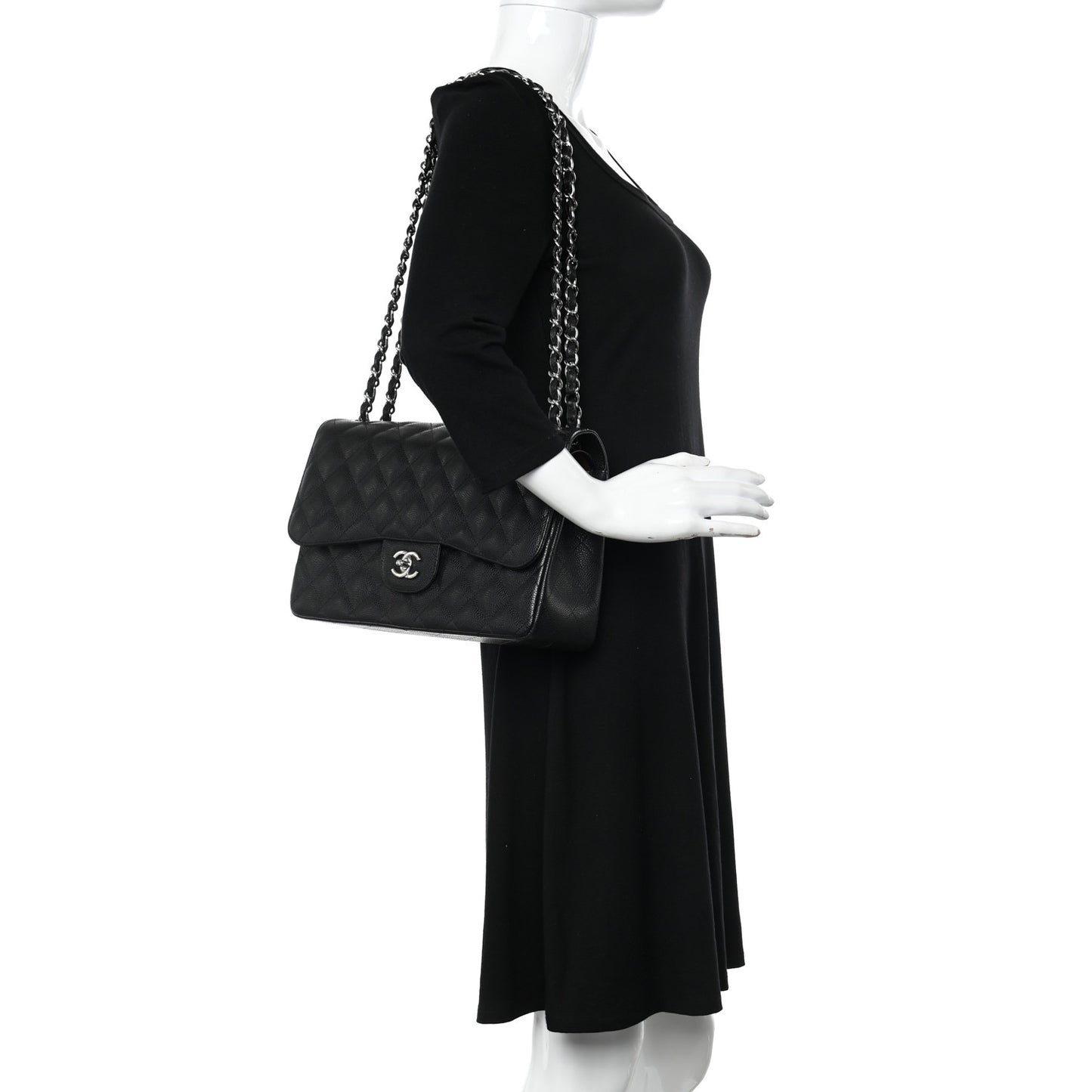 Caviar Quilted Jumbo Double Flap Black