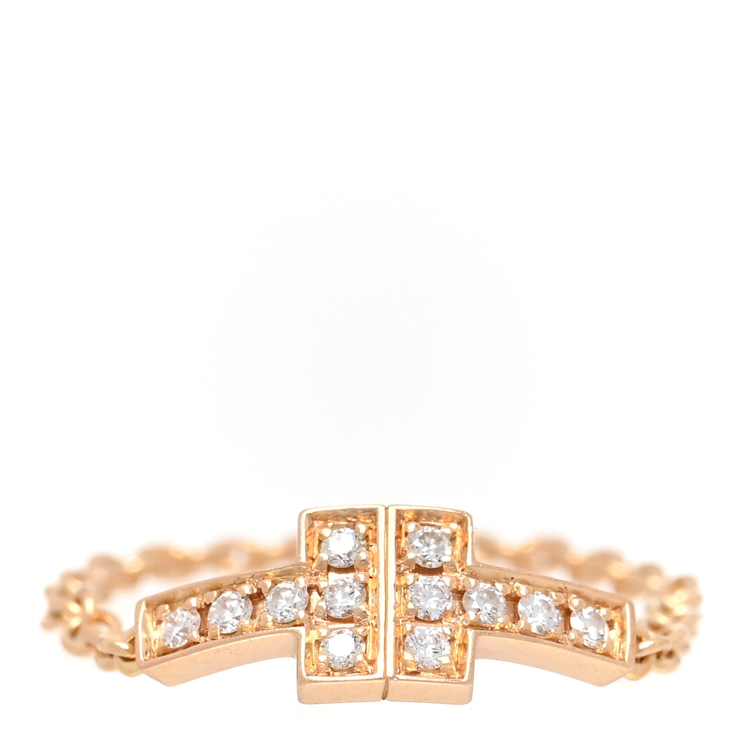 Tiffany 18K Rose Gold Diamond T Chain Ring 52 6 1 of 4